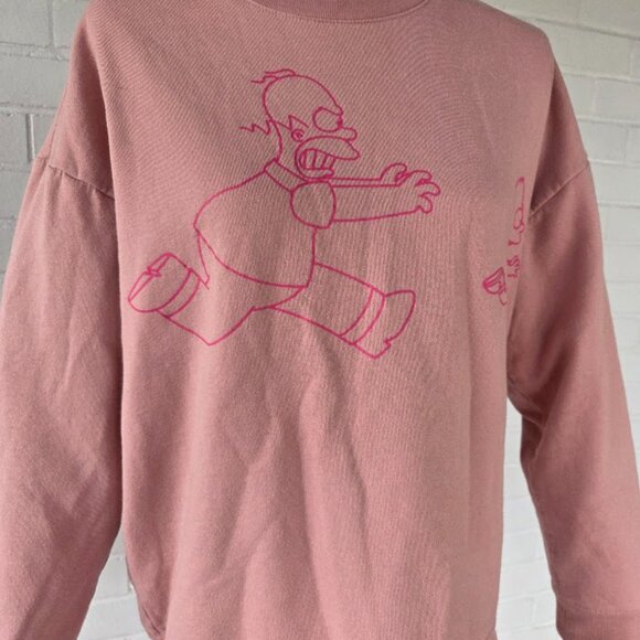 Large Simpsons Graphic Oversized Long Sleeve Two Tone Pink Sweatshirt - Picture 4 of 13